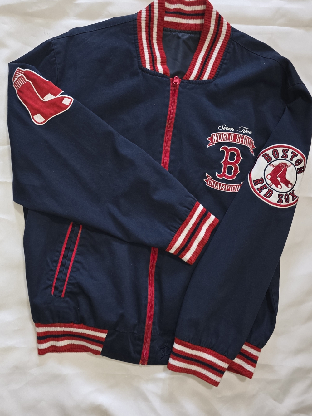 Boston Red Sox Navy & Red Bomber Jacket REVERSIBLE MEN'S MEDIUM